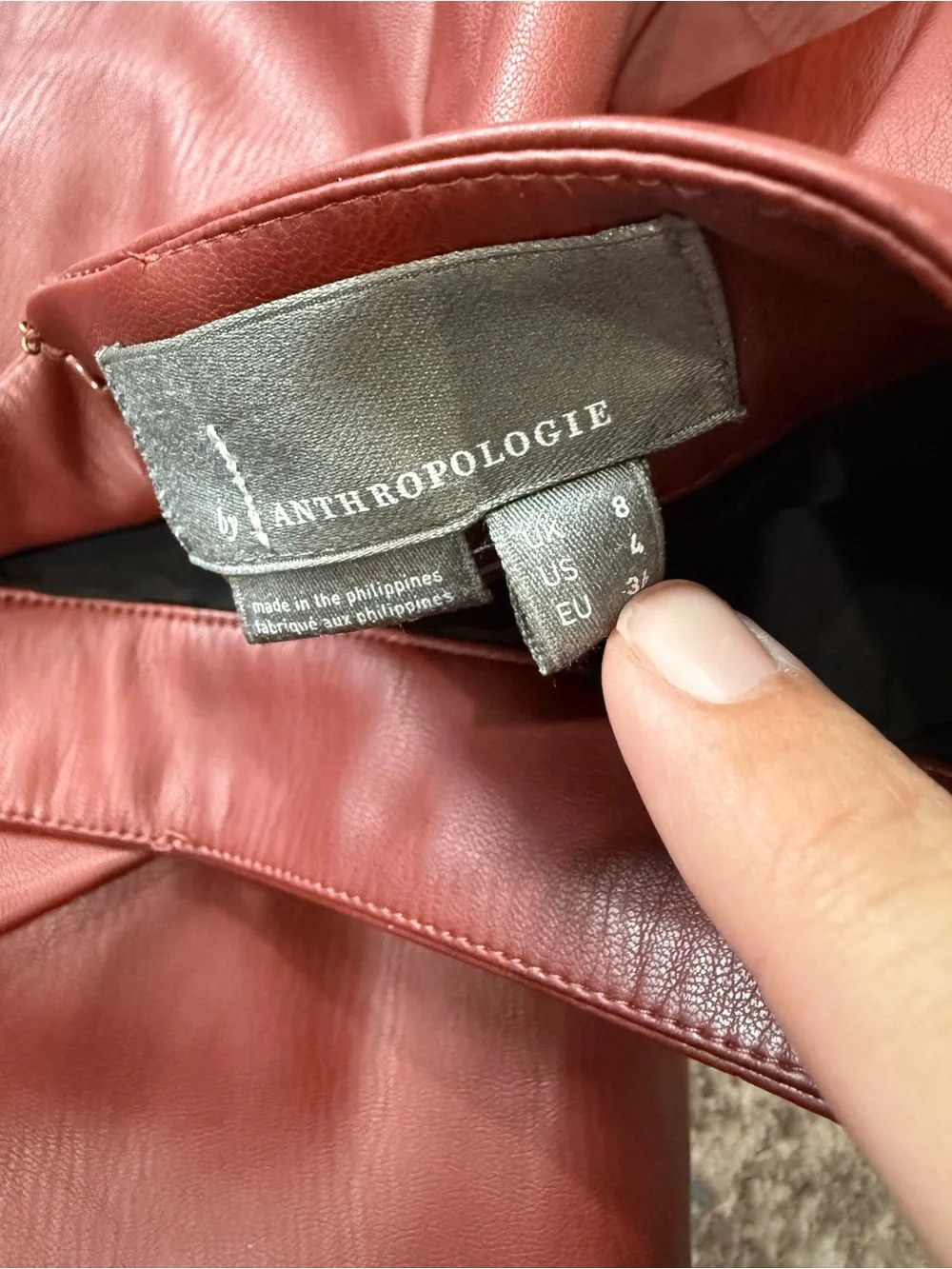Anthropologie Faux Leather Midi Pencil Skirt Rust Burgundy Size 8